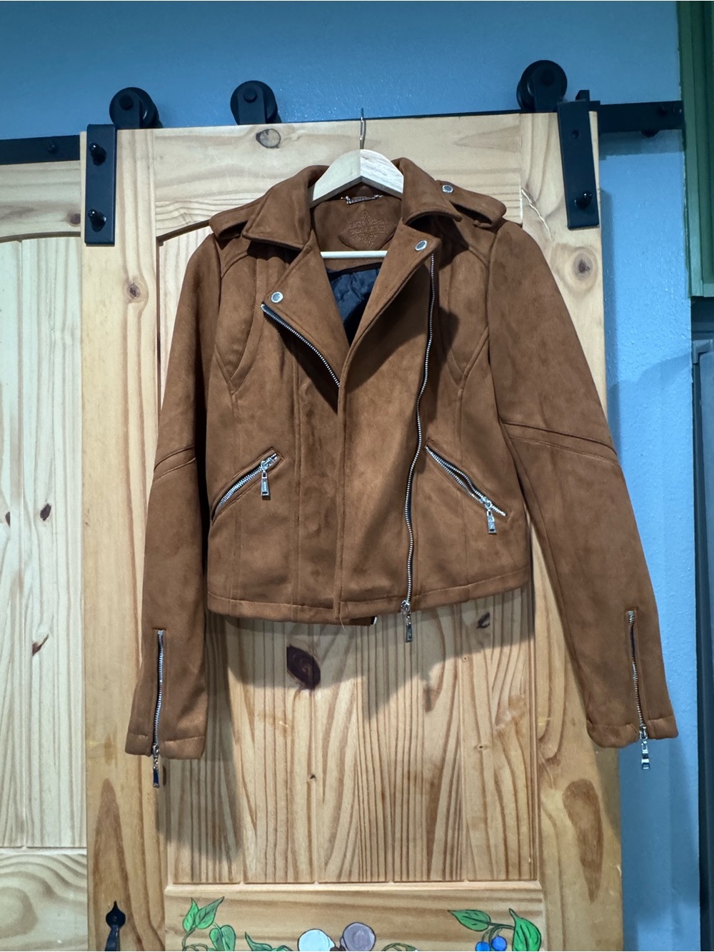 LOFT Brown Suede-Look Moto Jacket with Silver Hardware